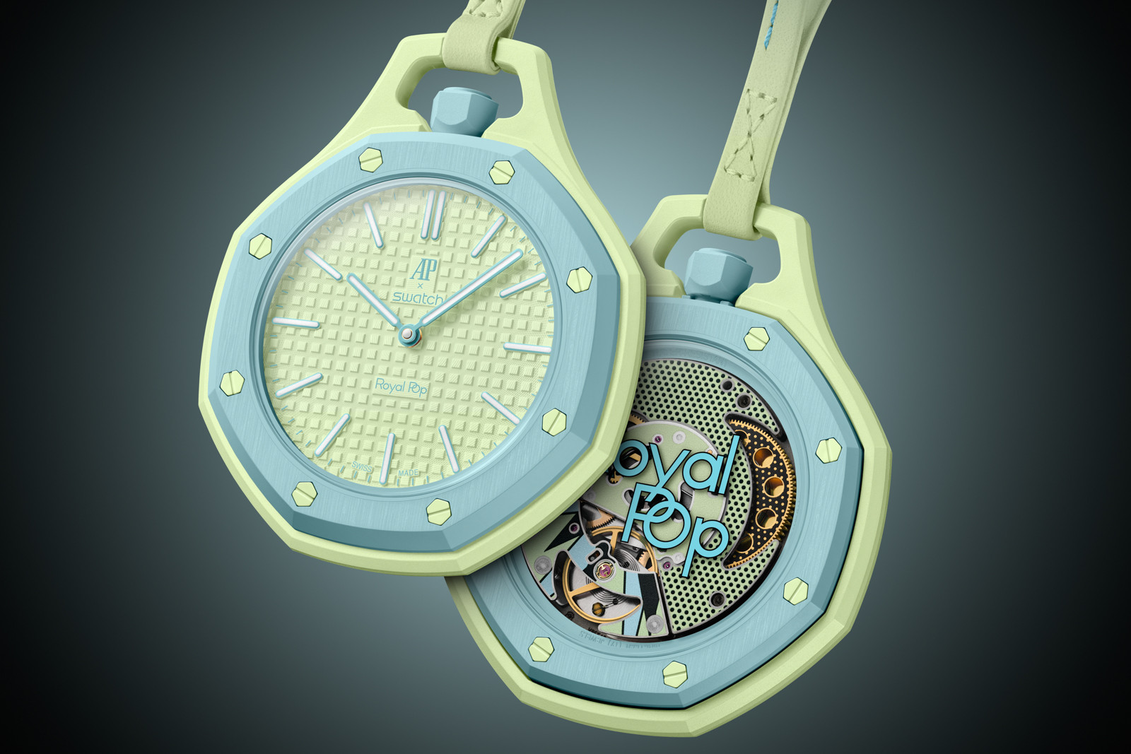Close-up of the eight hexagonal screws on the Royal Pop octagonal bezel